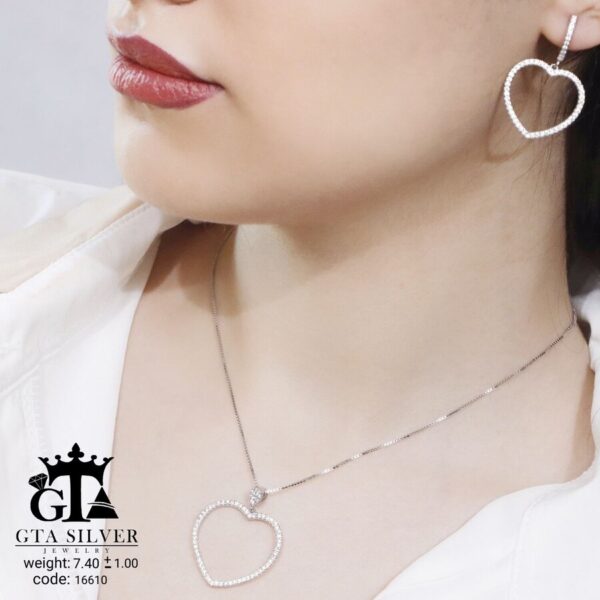 نیم ست نقره میکرو طرح قلب کد 16610 - تصویر 2