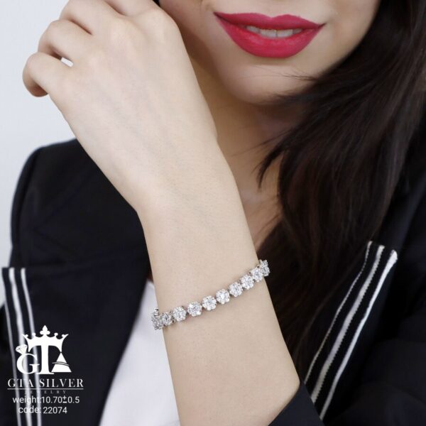 دستبند نقره میکرو طرح فلاور کد 22074 - Image 2