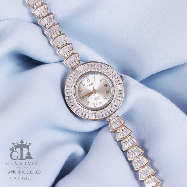 ساعت نقره جواهری روکش رادیوم کد 19135 - تصویر 3