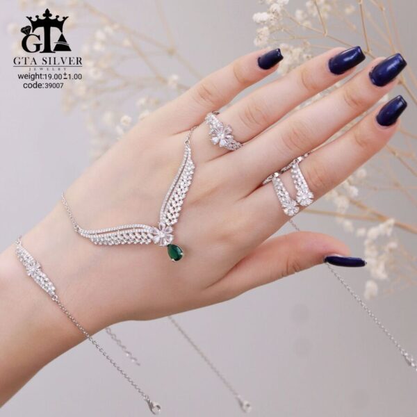 سرویس نقره نگین سبز مدل زنجیری سوپر میکرو کد 39007 - تصویر 3