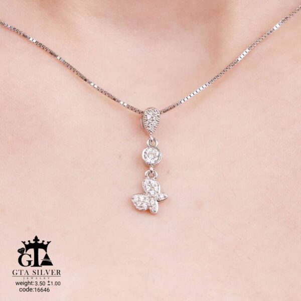 نیم ست نقره میکرو طرح پروانه کد 16646 - Image 3