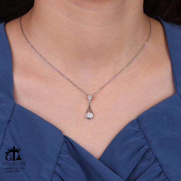 مدال نقره زنانه اشکی تک نگین میکرو کد 21936 - Image 2