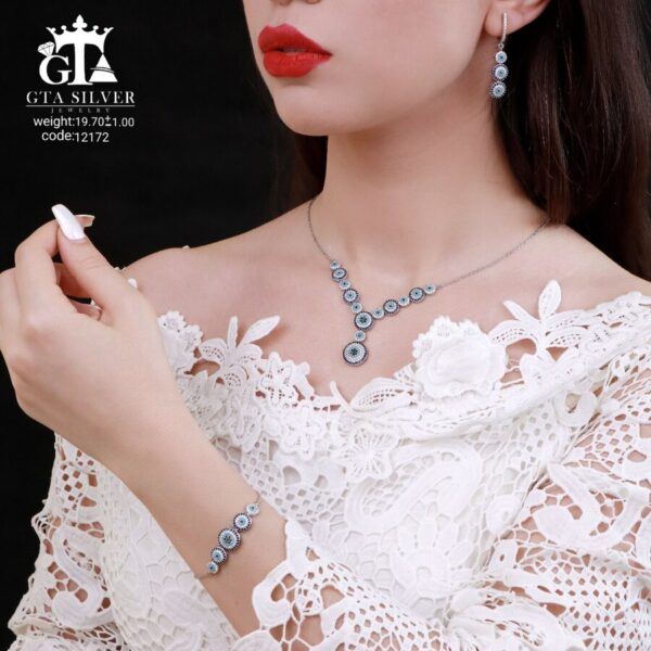 سرویس نقره میکرو زنجیری طرح چشم نظر کد 12172 - Image 2