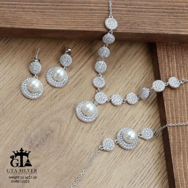 سرویس نقره میکرو زنجیری مرواریدی کد 12025 - Image 3