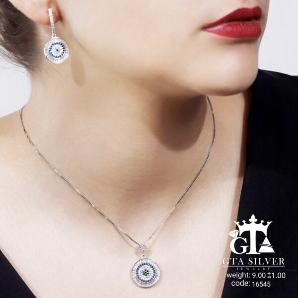 نیم ست نقره میکرو طرح چشم نظر کد 16545 - تصویر 2