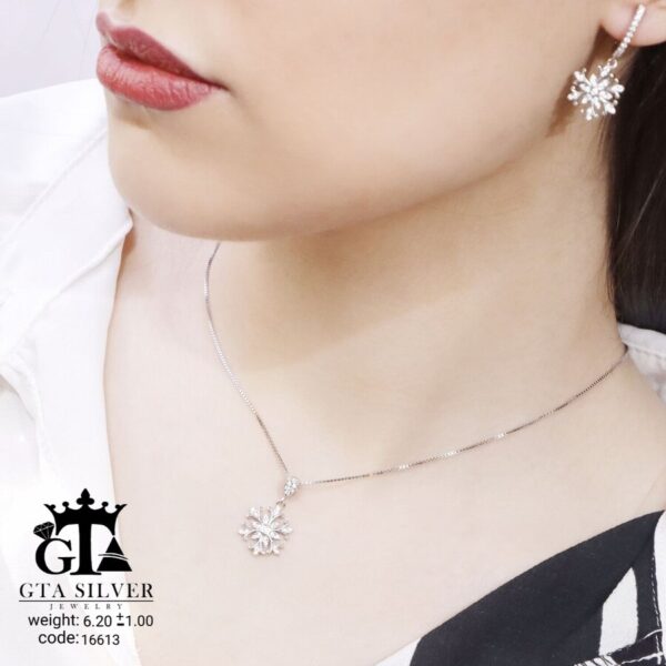 نیم ست نقره میکرو طرح برف کد 16613 - Image 2