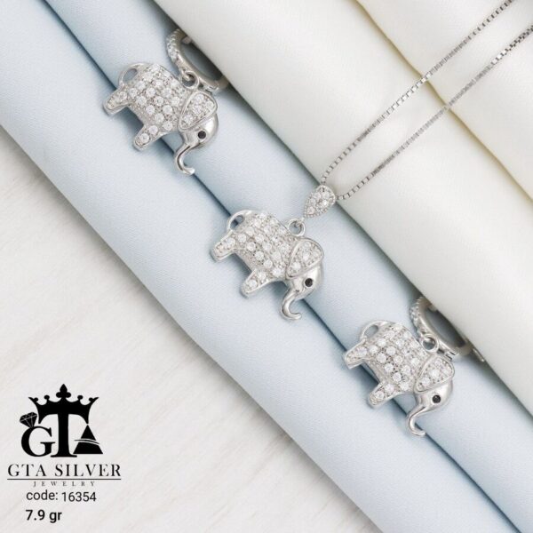 نیم ست نقره میکرو طرح فیل کد 16354 - Image 3