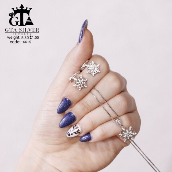 نیم ست نقره میکرو طرح برف کد 16615 - Image 4