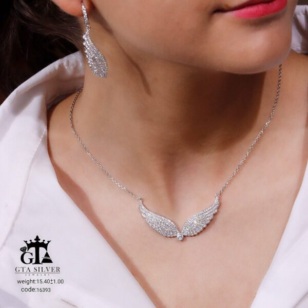 نیم ست نقره میکرو طرح بال کد 16393 - Image 2