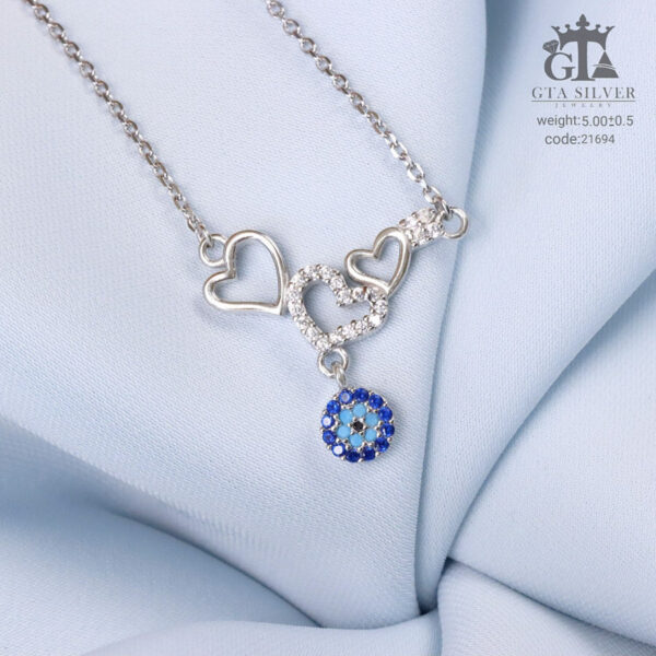 گردنبند نقره زنانه طرح قلب و چشم نظر کد 21694 - Image 3