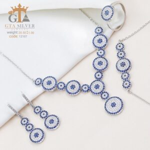 سرویس نقره میکرو زنجیری طرح چشم نظر کد 12107