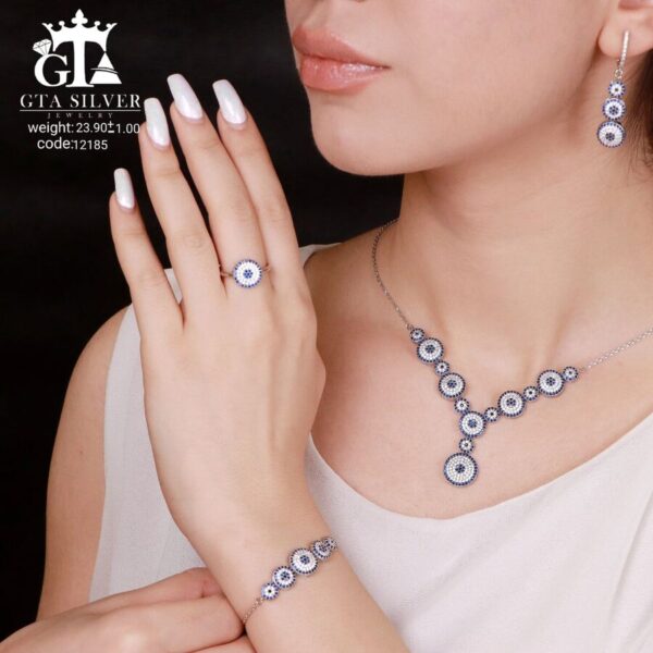 سرویس نقره میکرو زنجیری طرح چشم نظر کد 12185 - Image 2