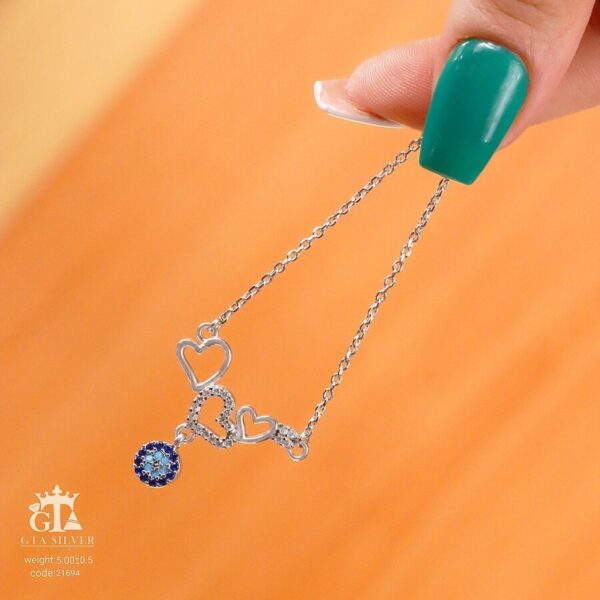 گردنبند نقره زنانه طرح قلب و چشم نظر کد 21694 - Image 2