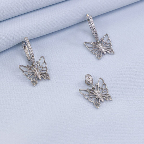 نیم ست نقره میکرو طرح پروانه کد 16375 - Image 2