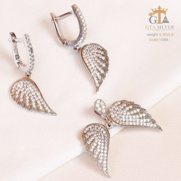 نیم ست نقره میکرو طرح بال فرشته کد 16386 - Image 4
