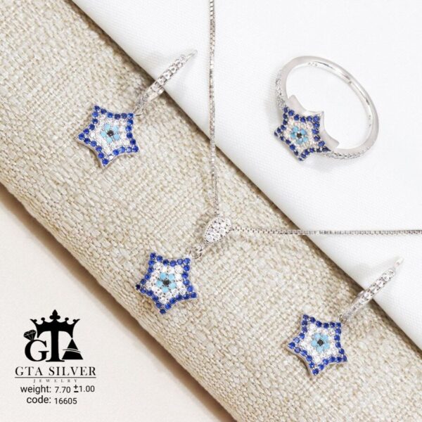 نیم ست نقره میکرو طرح چشم نظر کد 16605 - تصویر 3