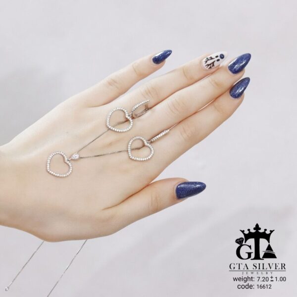 نیم ست نقره میکرو طرح قلب کد 16612 - Image 3