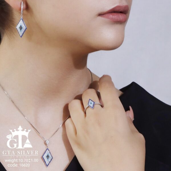 نیم ست نقره میکرو طرح چشم نظر کد 16620 - Image 2