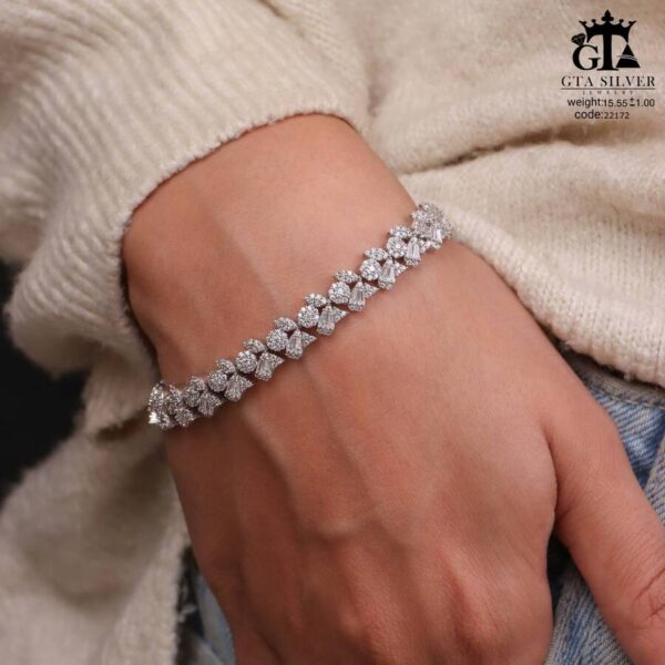 دستبند نقره زنانه نگین دار طرح فلاور کد 22172 - تصویر 2