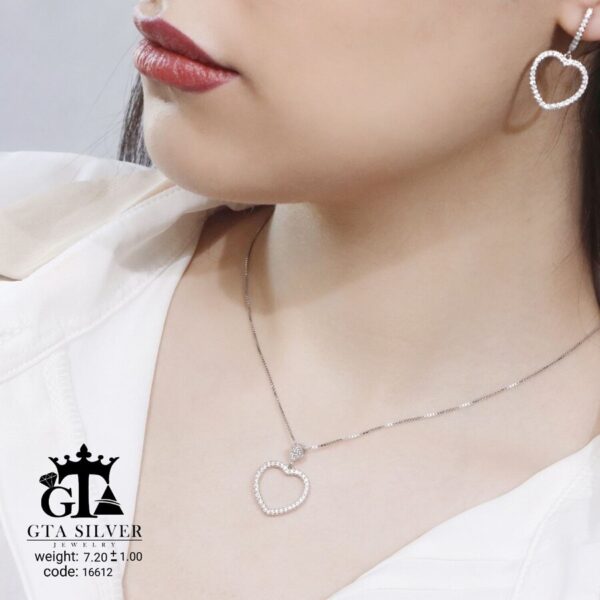 نیم ست نقره میکرو طرح قلب کد 16612 - Image 2