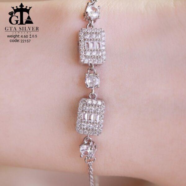 دستبند نقره میکرو طرح امرالدکات کد 22157 - تصویر 2