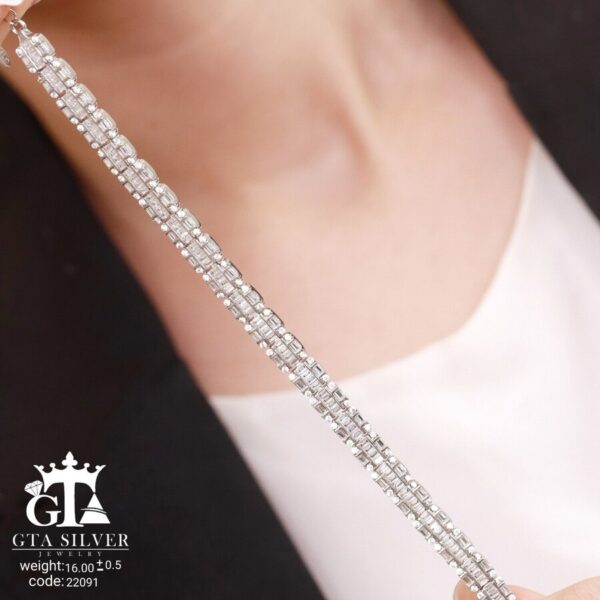 دستبند نقره میکرو طرح امرالدکات کد 22091 - Image 3