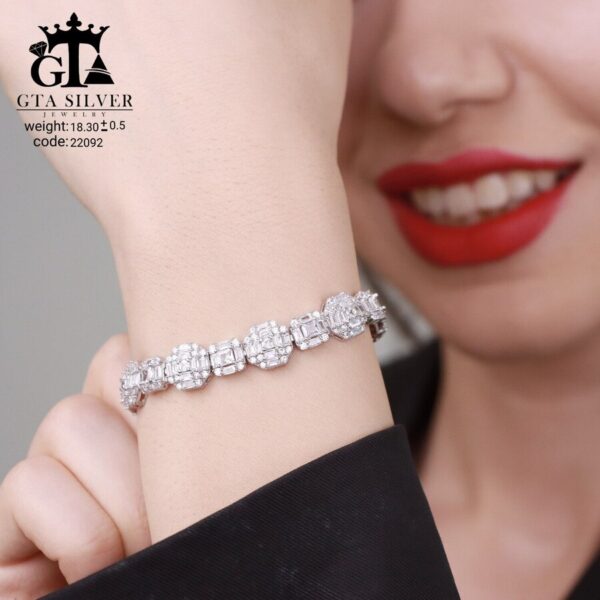 دستبند نقره زنانه میکرو طرح امرالدکات کد 22092 - Image 2