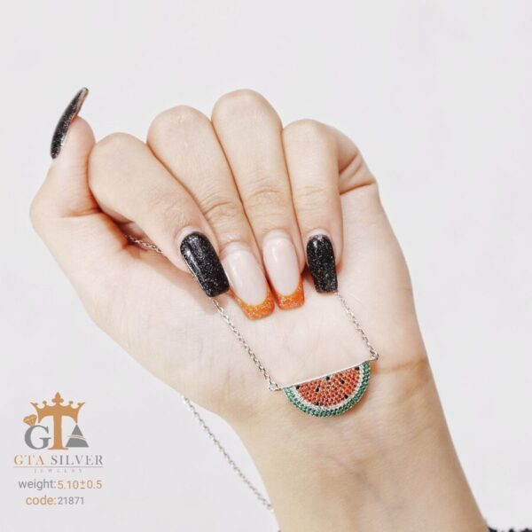 گردنبند نقره زنانه طرح هندوانه کد 21871 - تصویر 3