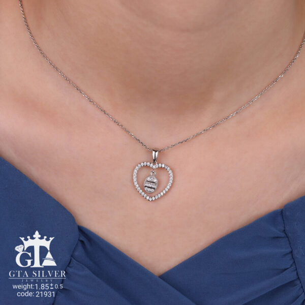 مدال نقره زنانه قلبی میکرو کد 21931 - Image 2