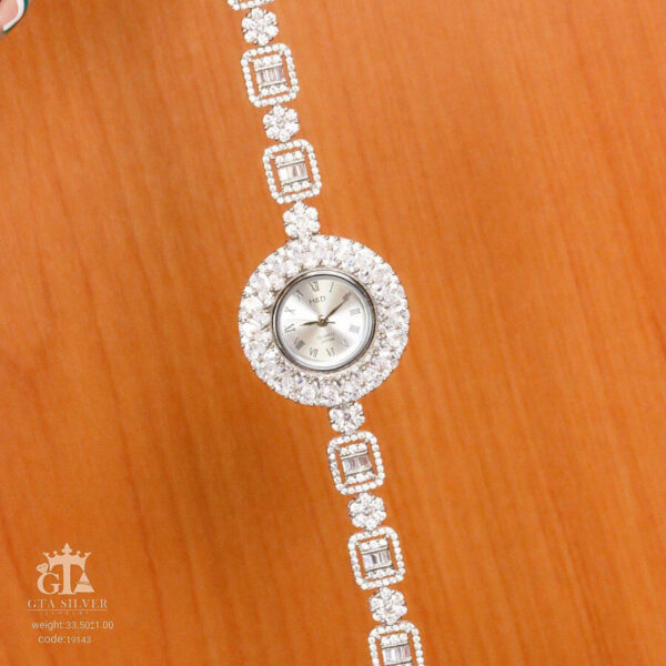 ساعت نقره جواهری روکش رادیوم طرح فلاور و کارتیر کد 19143 - Image 3