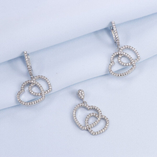 نیم ست نقره میکرو طرح جفت قلب کد 16322 - Image 2