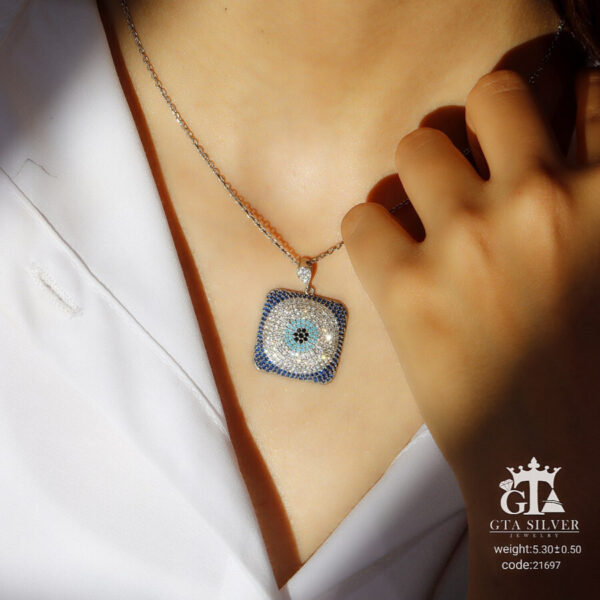 مدال نقره میکرو چشم نظر کد 21697 - تصویر 2