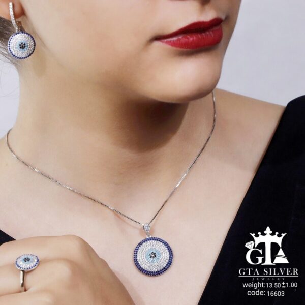 نیم ست نقره میکرو طرح چشم نظر کد 16603 - تصویر 2