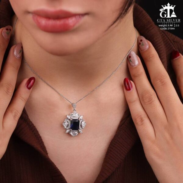 مدال نقره زنانه جواهری نگین دار میکرو کد 21944 - Image 2