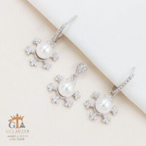 نیم ست نقره میکرو طرح دونه برف مروارید دار کد 16648