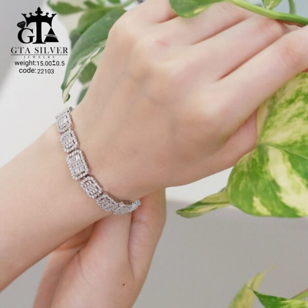 دستبند نقره میکرو طرح امرالدکات کد 22103 - Image 2