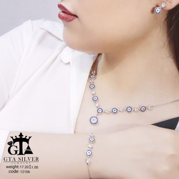 سرویس نقره میکرو زنجیری طرح چشم نظر کد 12106 - Image 2