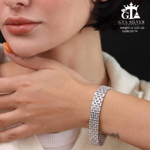 دستبند نقره زنانه نگین دار کد 22174 - Image 2
