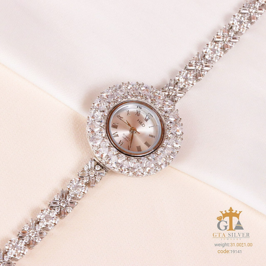 cf143a53-13cf-44dd-8877-552b2251c780.jpg ساعت نقره جواهری روکش رادیوم کد 19141 - Image 1