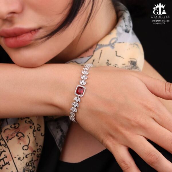 دستبند نقره زنانه میکرو طرح یاقوت سرخ کد 22175 - تصویر 2