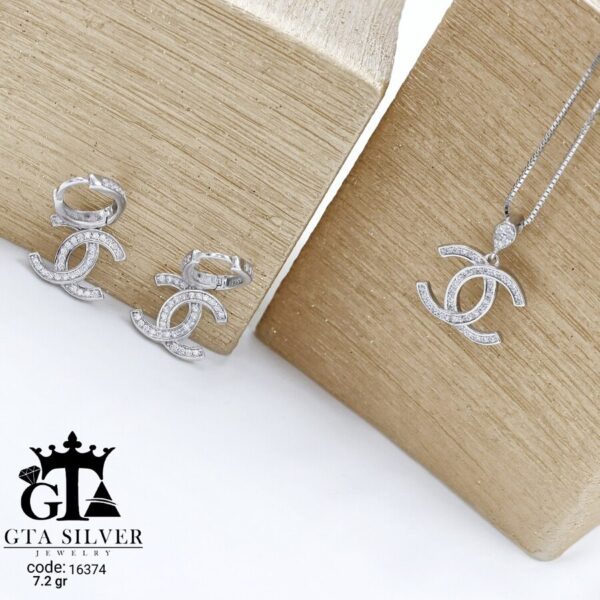 نیم ست نقره میکرو طرح شانل کد 16374 - Image 4