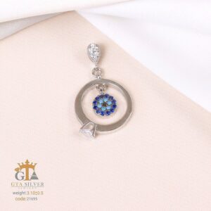 مدال نقره میکرو طرح حلقه و چشم نظر کد 21695