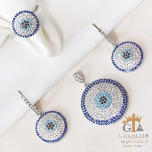 نیم ست نقره میکرو طرح چشم نظر کد 16603