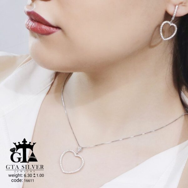 نیم ست نقره میکرو طرح قلب کد 16611 - Image 2