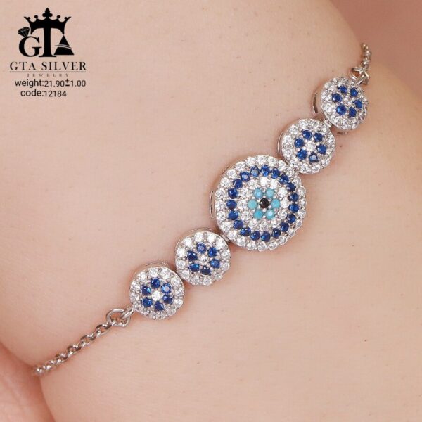 سرویس نقره میکرو زنجیری طرح چشم نظر کد 12184 - تصویر 4