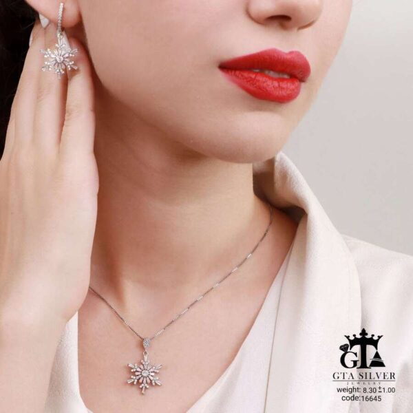 نیم ست نقره میکرو طرح دونه برف کد 16645 - Image 2