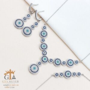 سرویس نقره میکرو زنجیری طرح چشم نظر کد 12184