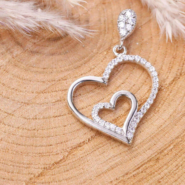 مدال نقره میکرو طرح جفت قلب کد 21435 - Image 2