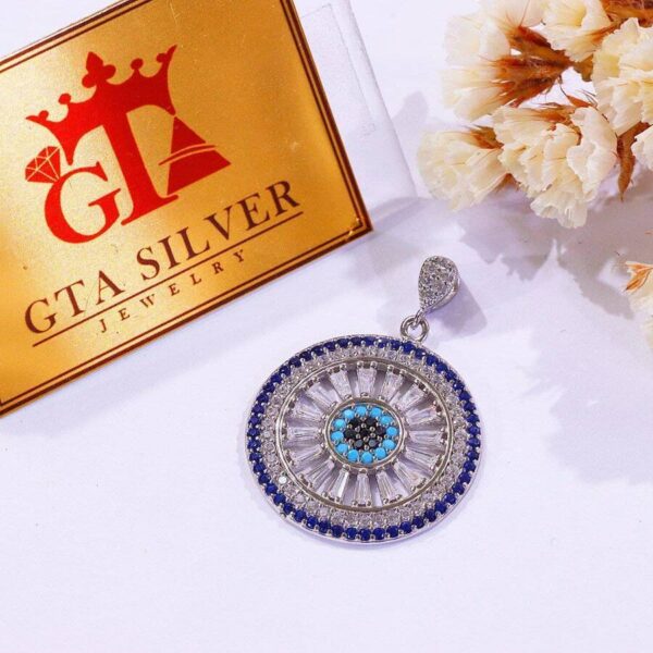 مدال نقره میکرو رنگی چشم نظر کد 21595 - تصویر 2