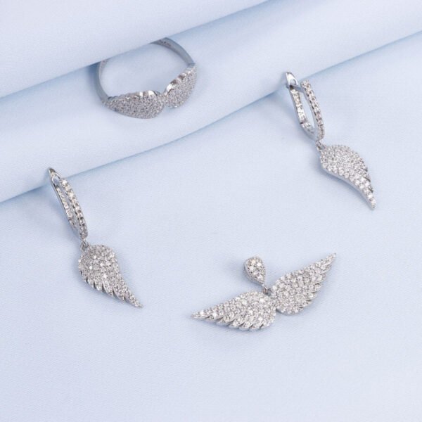 نیم ست نقره میکرو طرح بال کد 16330 - Image 2